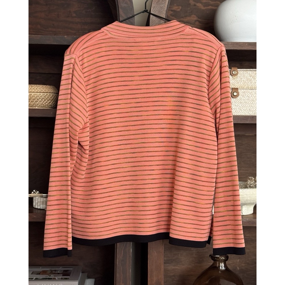 Exclusively Misook 2 Pc Set Tank Top Cardigan Striped Coral Orange Black Size L - Picture 6 of 6